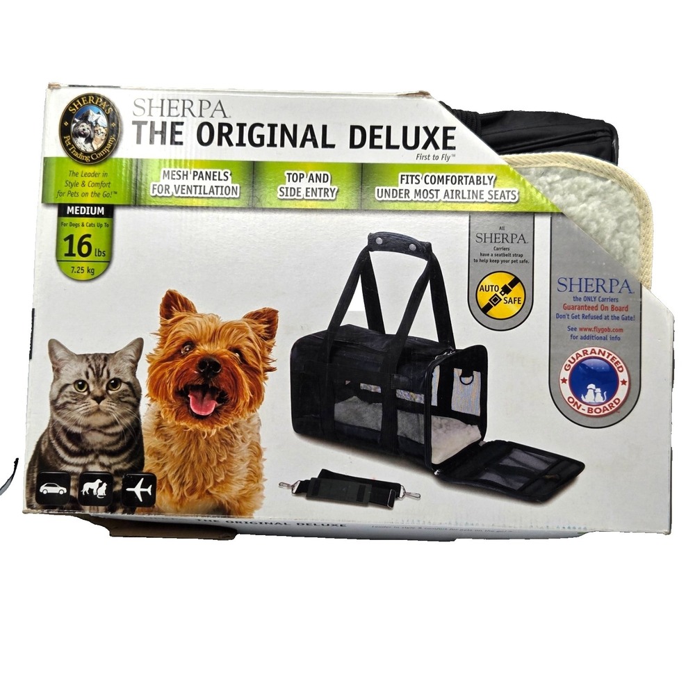 Sherpa Original Deluxe‎ Pet Carrier Medium Black For Pets Up To 16 Lbs Travel